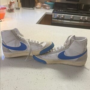 Nike White and Blue High-Top Sneakers